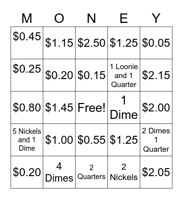 Money Bingo Card