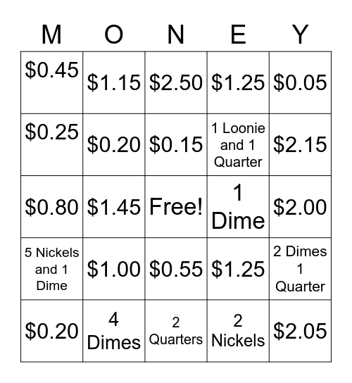 Money Bingo Card