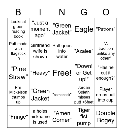 HHYC MASTERS BINGO Card