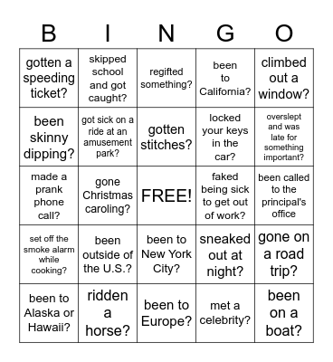 Have You Ever... Bingo Card