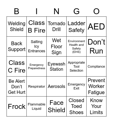 Safety Day Bingo Card