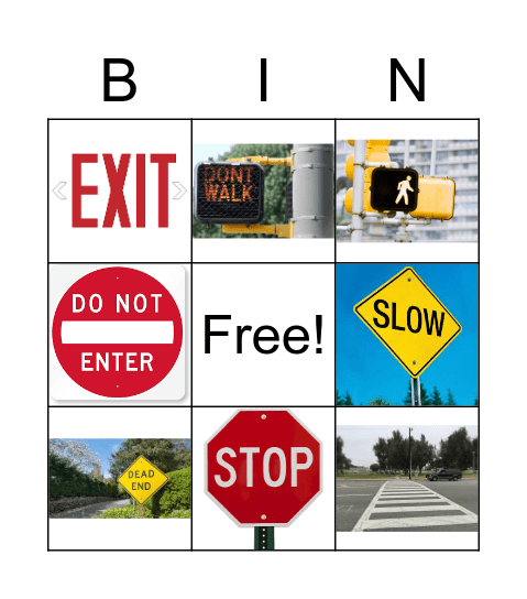 Safety Signs Bingo Card