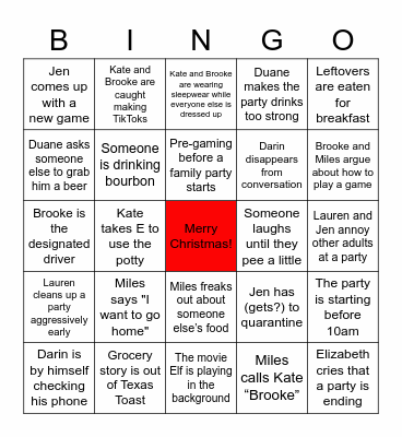 Holiday Family Bingo! Bingo Card