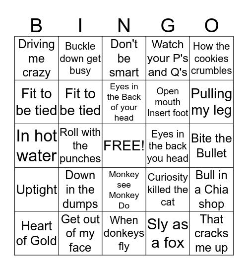 FIGure of Speech Bingo Card