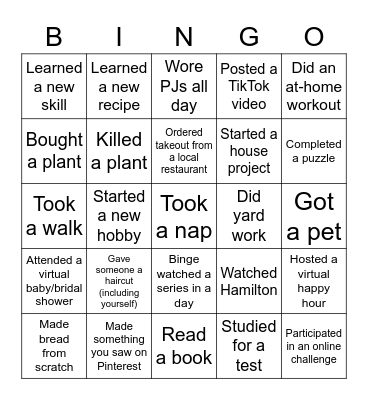 Quarantine Edition Bingo Card
