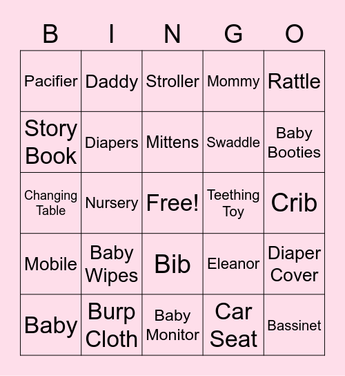 Ellie’s Baby Shower! Bingo Card