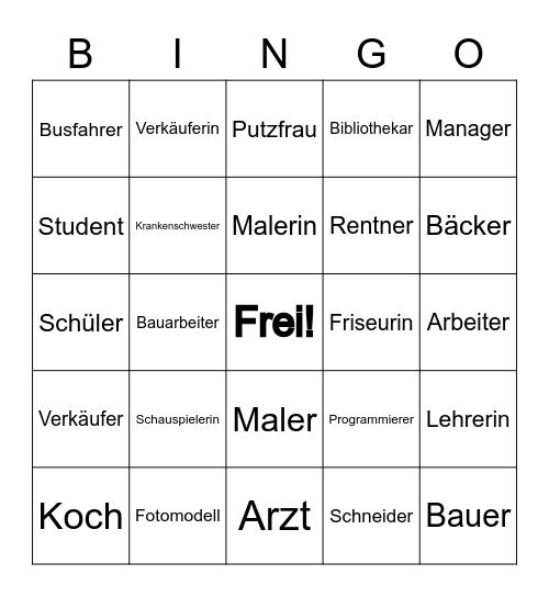 Berufe Bingo Card