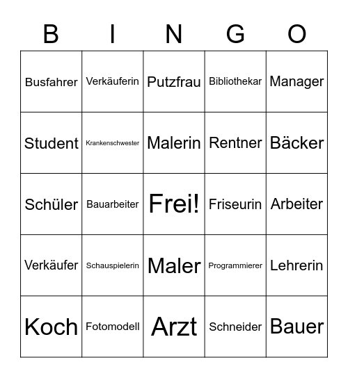 Berufe Bingo Card