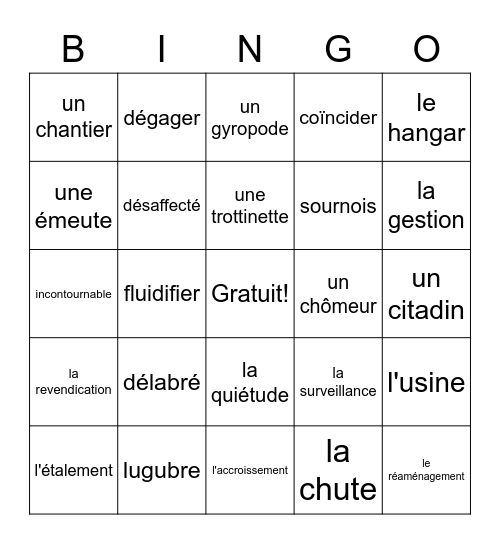 La ville Bingo Card