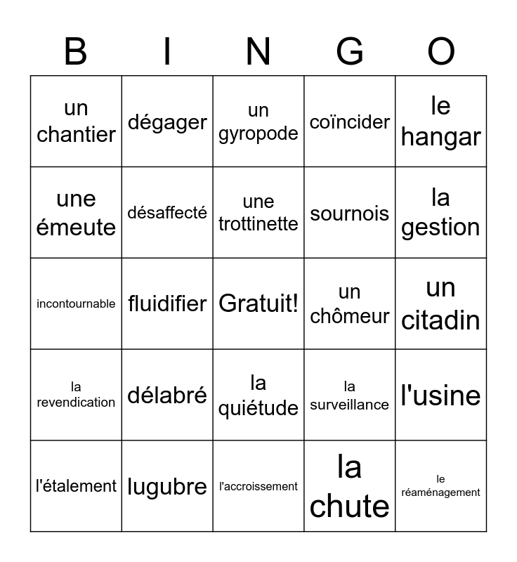 La ville Bingo Card