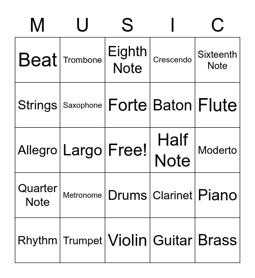 Music Bingo Card