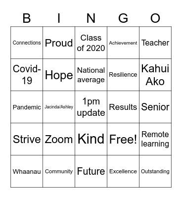Prize Giving Bingo Card