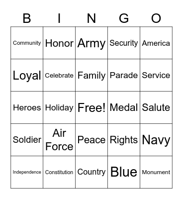 Veteran's Day Bingo Card