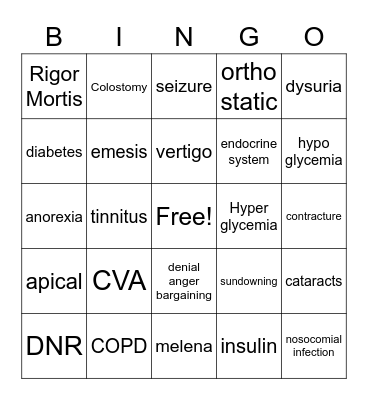 BINGO list 3 Bingo Card