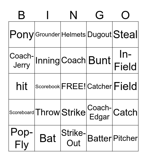 Baseball Bingo Card