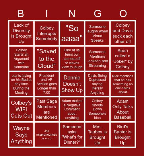 SAGA E-Board Bingo Card