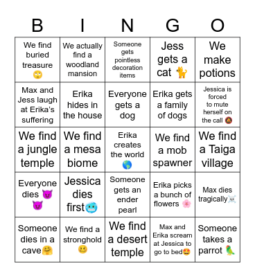 Minecraft Hardcore #2 Bingo Card
