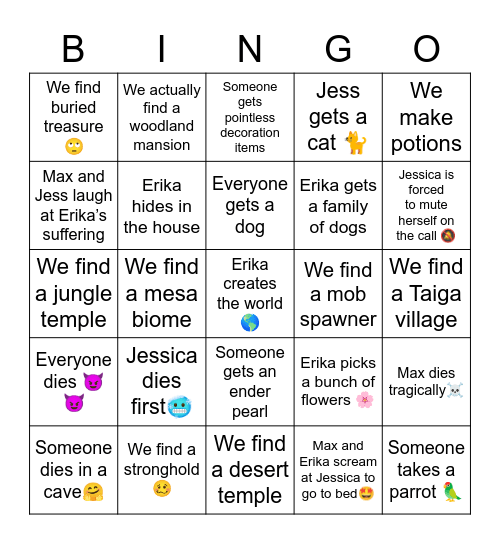 Minecraft Hardcore #2 Bingo Card