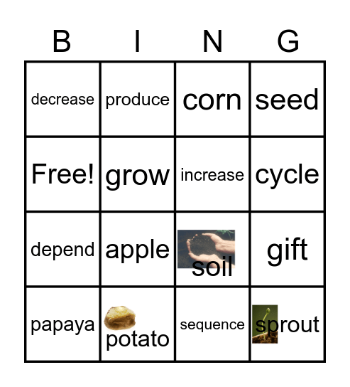 Two Old Potatoes and Me Bingo Card