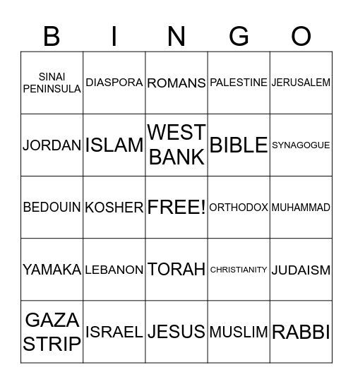 Middle East Religion Bingo Card