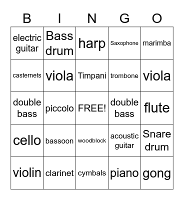 Instruments Bingo Card