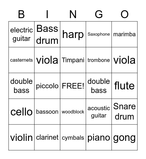 Instruments Bingo Card