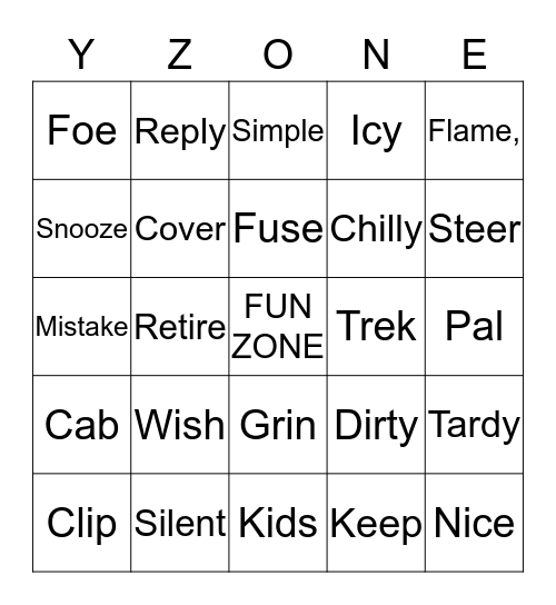 Synonym Bingo Card