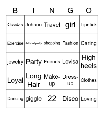 Guess who Bingo Card