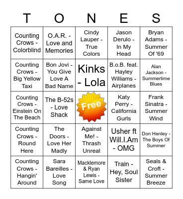Game Of Tones 11-9-20 Game 3 Bingo Card