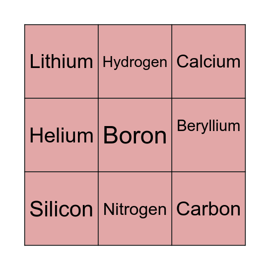 Chemical Bingo Card