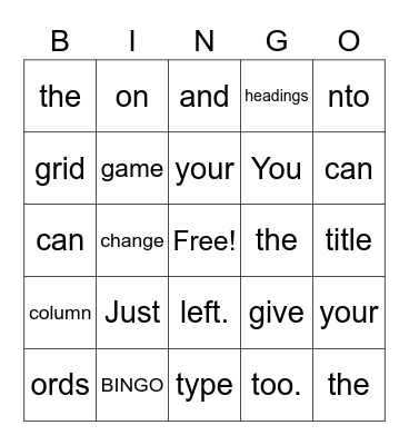 Untitled Bingo Card