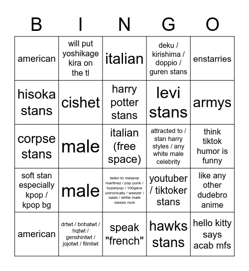 PLEASE DNI IF... Bingo Card