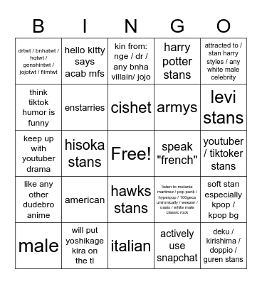 PLEASE DNI IF... Bingo Card