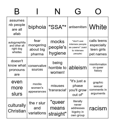 TERF Bingo Card