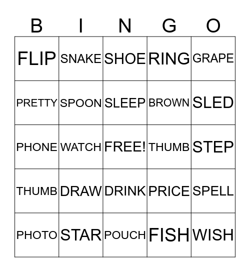 VOCABULARY Bingo Card