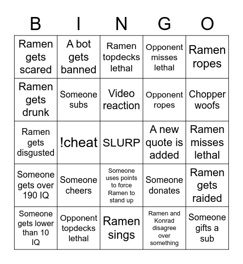 Ramen Bingo Card