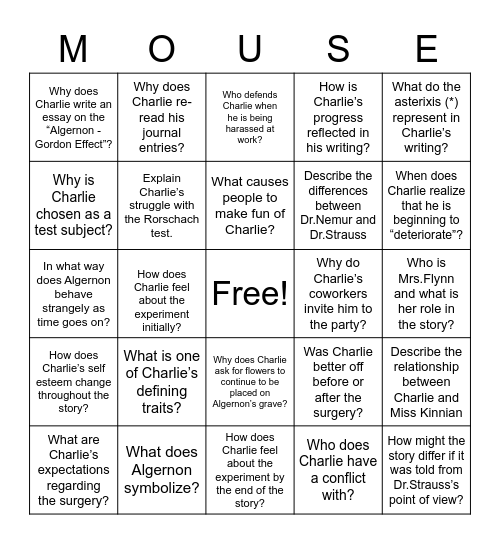 Flowers for Algernon - Harkness Bingo Card