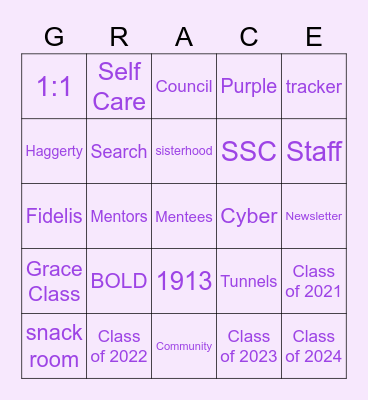 Grace End of Semester Class Bingo Card