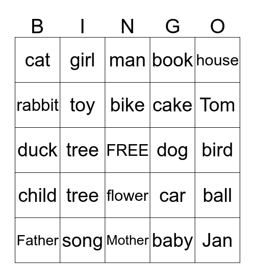 Wordo 1 Bingo Card