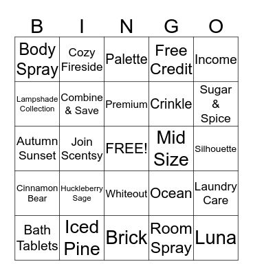 Scentsy Bingo Card