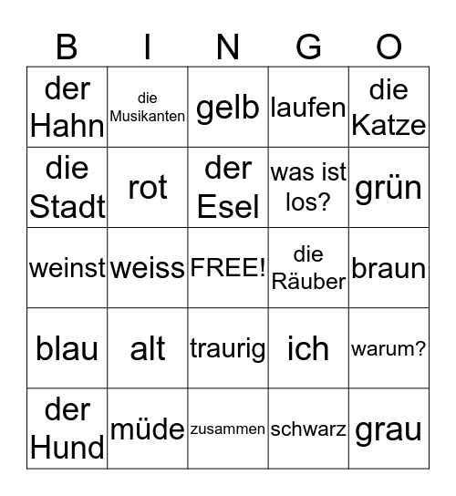 Die Bremer Stadtmusikanten Bingo Card