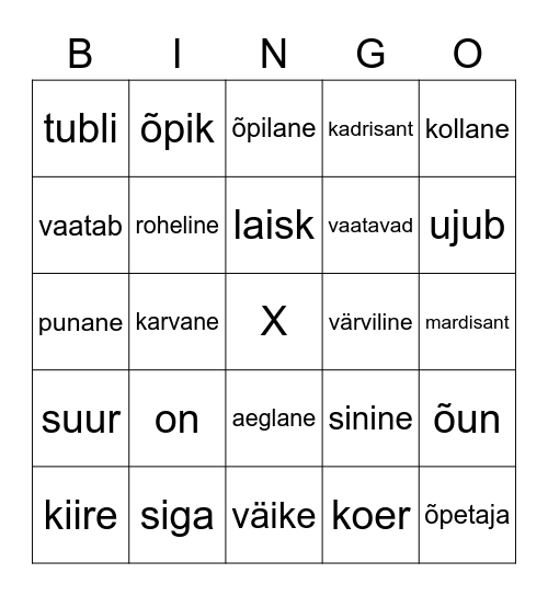 Sõnaliigid Bingo Card