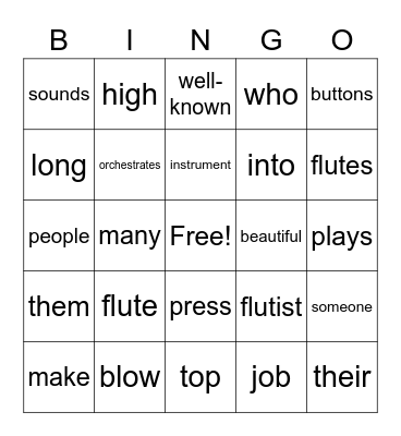 Flutes Bingo Card