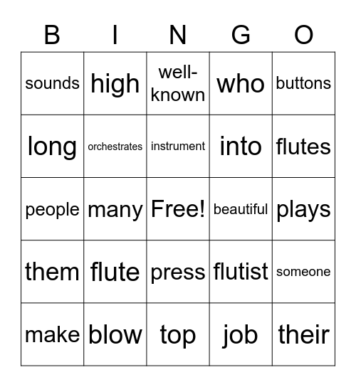 Flutes Bingo Card