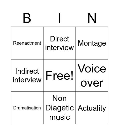 Documentary Techniques Bingo Card