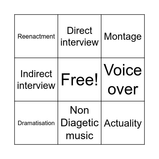 Documentary Techniques Bingo Card