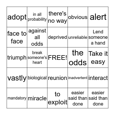 Unit 8 Bingo Card