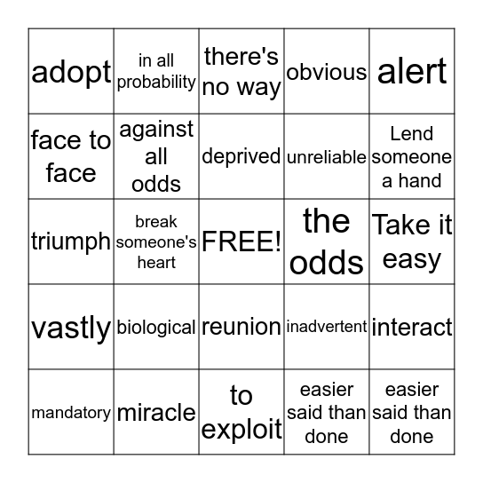 Unit 8 Bingo Card