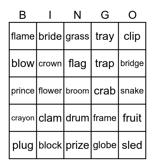 Consonant Blends Bingo Card