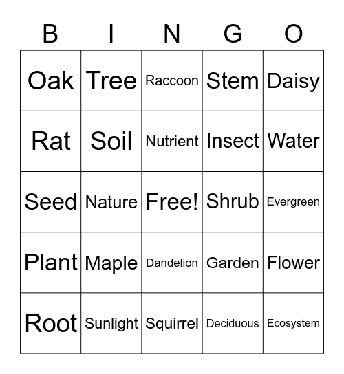 Gardening Club Bingo Card